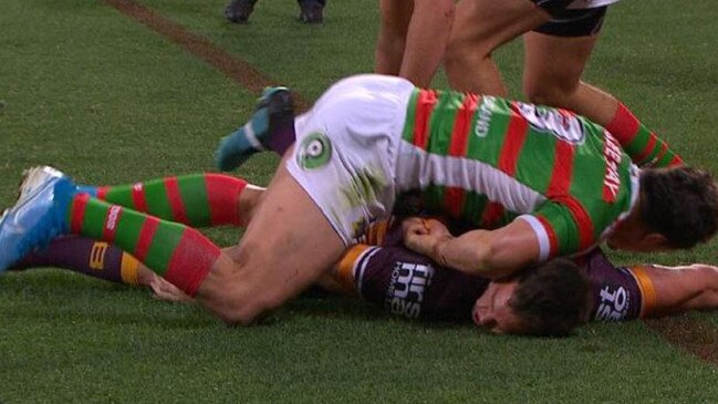 James Roberts shoves his elbow into Corey Oates' temple