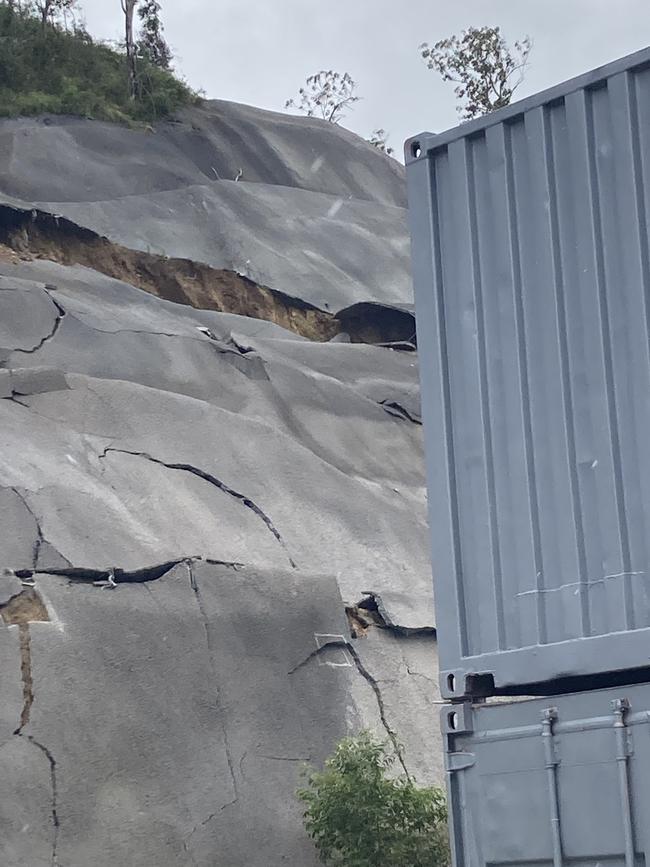 Large section of a cutting fell away after heavy rain.