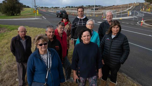 Portalington residents Sue Cairns (front), Rose Davies, Alice Willee, Russell Kenner, Ray and Sharon Sacco, Cameron de Carolis, Milton Grey, Rachel Antonik and Jane Morgan. Road. Picture: Brad Fleet