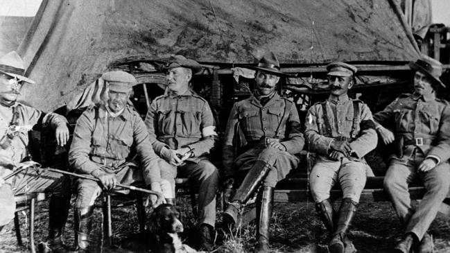 From left: Lieutenant Handcock, Lieutenant Harry (Breaker) Morant, Lieutenant Witton, Captain Taylor and Lieutenant Picton during the Boer War, circa 1902.