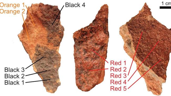 Three angles of the rock, highlighting irregular colours.
