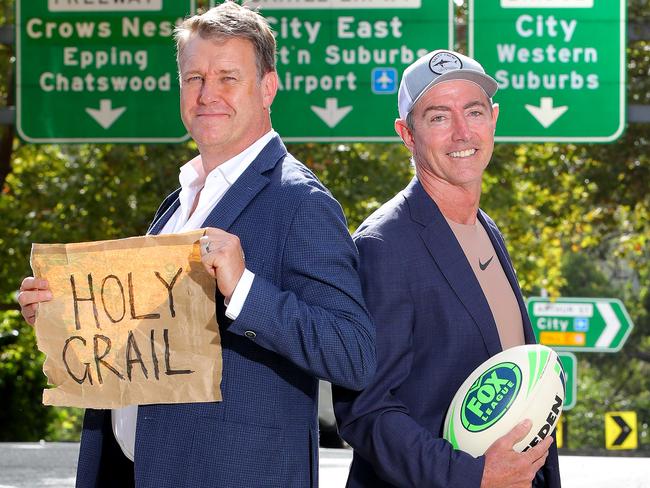 DAILY TELEGRAPH - 14 FEBRUARY, 2022. NRL SuperCoach is back with winners joining NRL legends on a bus for the season launch, hosted by SEN Breakfast hosts Andrew Voss (L) and Greg Alexander. Picture: Toby Zerna