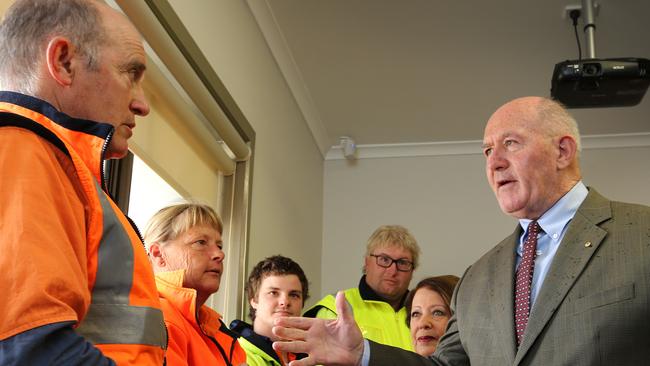 TasTAFE teacher Mark Rawlings, far left, chats with the Governor-General. Picture: CHRIS KIDD