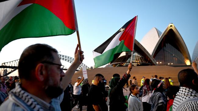 A pro-Palestine rally in Sydney’s CBD on Monday. Picture: AAP