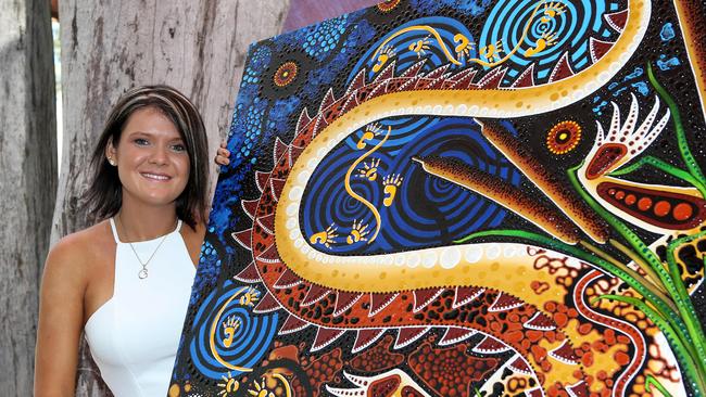 Acclaimed indigenous artist Chern’ee Sutton designed the paintings on the Gold Coast 2018 Commonwealth Games mascot, Borobi. Picture: Scott Fletcher