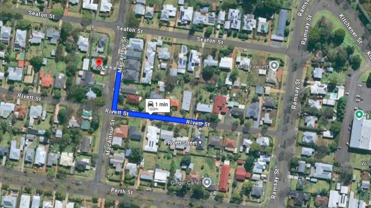 The distance between murder accused Phillip Harris and his alleged victim's home 63-year-old Peter Waver who lived alone with his local staffy Max. Picture: Google Maps