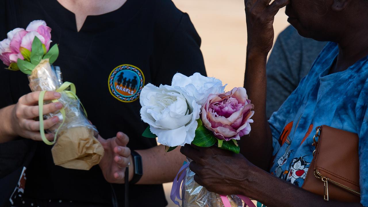 The family of Ngeygo Ragurrk invited the coronial inquest to take part in a ceremony at Mindil Beach, where on December 23 2019 the 40-year-old was killed by her partner Garsek Nawirridj. Picture: Pema Tamang Pakhrin