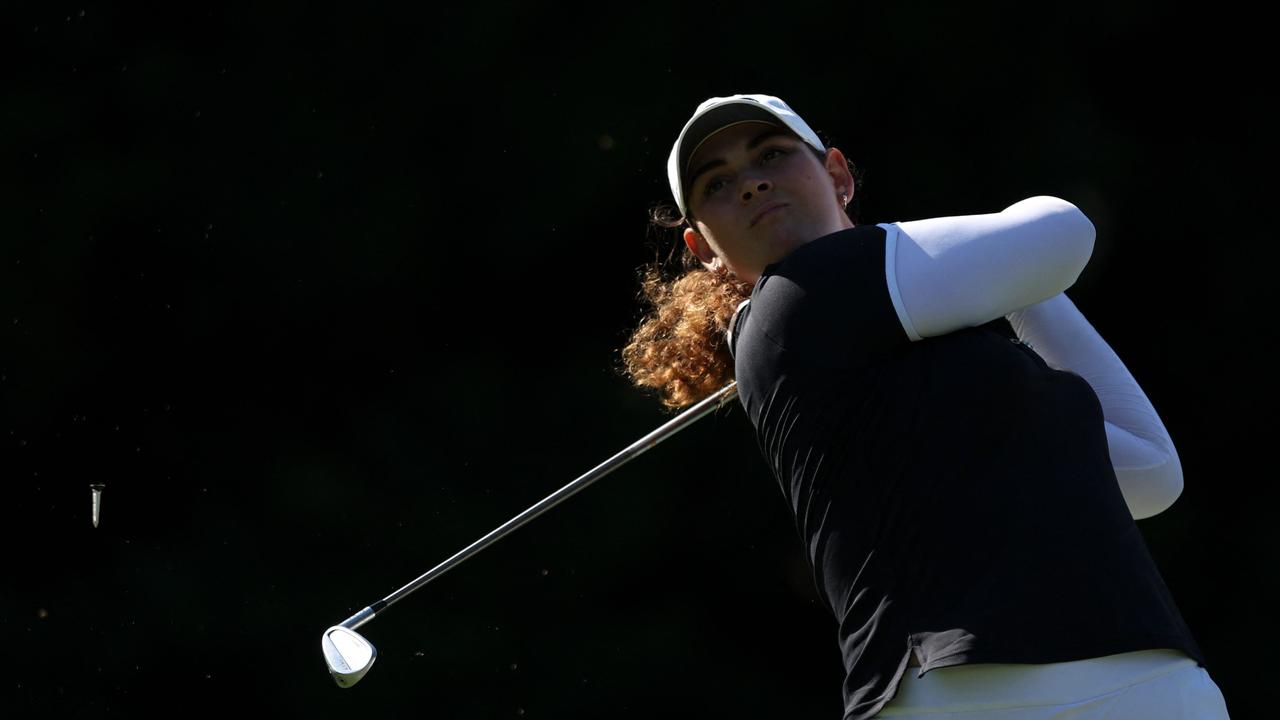 Justice Bosio took the clubhouse lead after her second round at the Australian Open. (Photo by Martin KEEP / AFP)