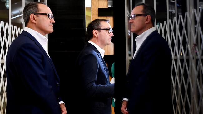 South Australian Liberal leader Steven Marshall and Liberal frontbencher Corey Wingard at Westfield Marion. Picture: AAP / Tracey Nearmy