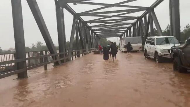 Ballina Street Bridge goes under in Lismore flood