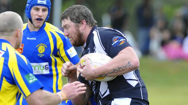 Magpies Captain Xavier Sullivan ploughs through the defence during the game between the Lower Clarence Magpies and Lismore Marist Brothers at Yamba on Sunday. Photo: JoJo Newby/The Daily Examiner