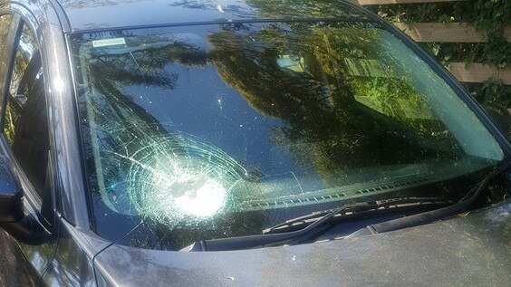 Rob Hill's windscreen was smashed after an object was thrown from an overpass on the Calder Freeway at Gisborne.