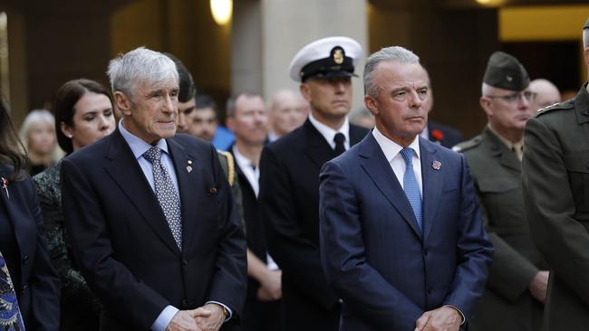 Australian War Memorial chairman Kerry Stokes and AWM Director Brendan Nelson at a Last Post Ceremony. Picture by Sean Davey