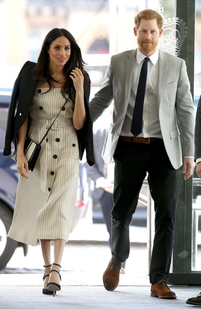 Meghan pictured earlier this year wearing a Camilla and Marc blazer and Oroton handbag. Picture: Yui Mok/AFP