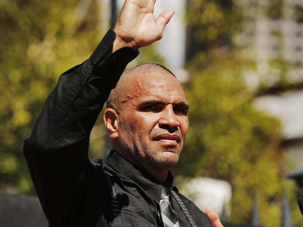 Anthony Mundine waves to his supporters.