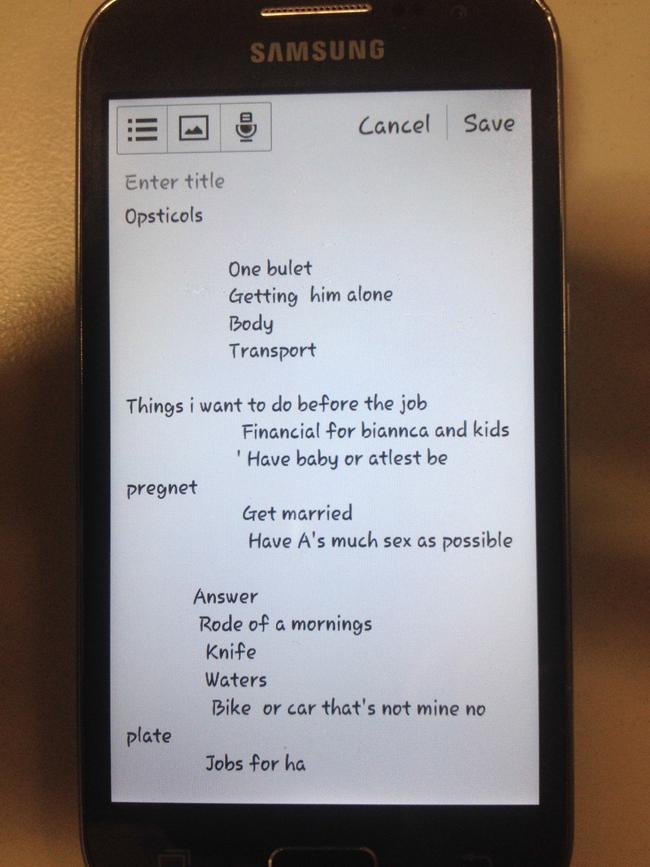 A to-do list found on Glen Cassidy’s phone.