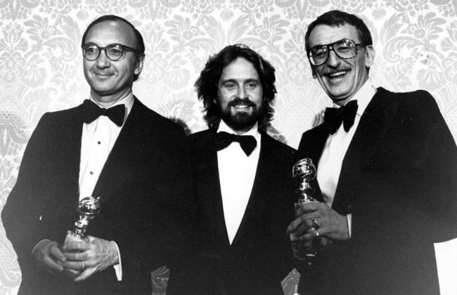 Neil Simon, Michael Douglas and Herbert Ross after Simon and Ross each won awards at the Golden Globes in Los Angeles in 1978. Picture: AP Photo