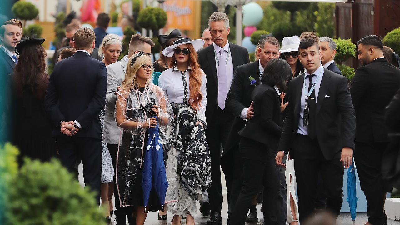 Lindsay Lohan at last year’s Derby Day at Flemington Racecourse. Picture: Alex Coppel.