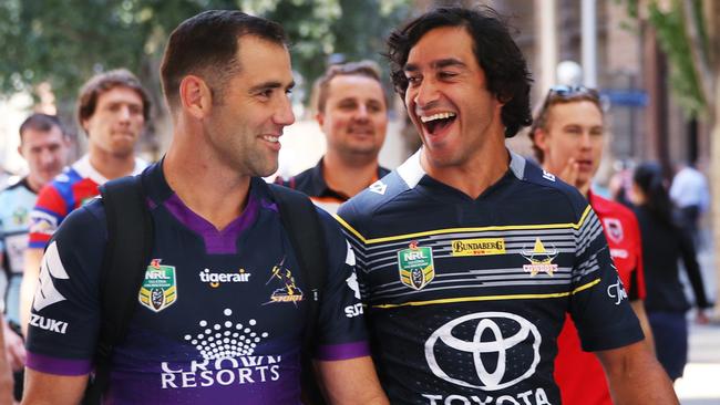 Cameron Smith and Johnathan Thurston at the 2017 season launch.