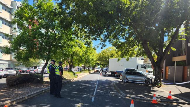 The scene of a crash on Halifax St in the CBD.