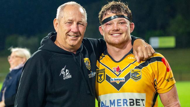 Sam Burns pictured after his 100th Sunshine Coast Falcons game last season. Picture: Nicola Anne Photography.