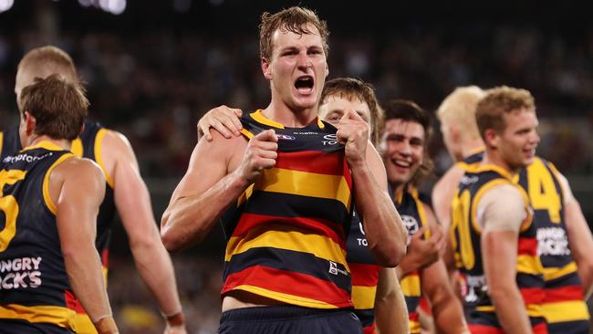 Matchwinner Jordan Dawson after his goal after the siren.