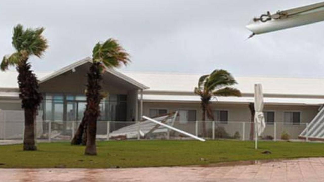 Monkey Mia Dolphin Resort had its roof torn apart by Cyclone Seroja on Sunday afternoon. Picture: 7 News