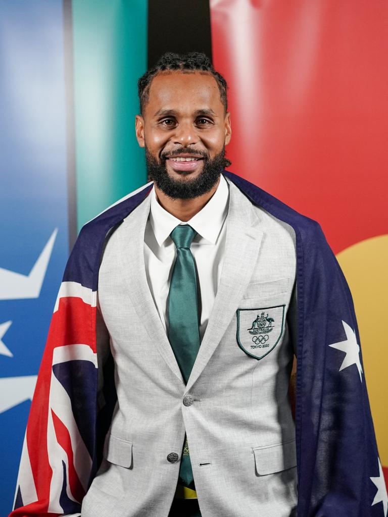 Patty Mills becomes the first Indigenous Australian to carry the flag at an Olympic Opening Ceremony. Picture: Matt Adekponya