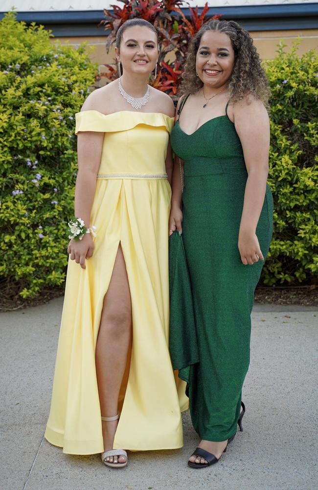 Ella Mayne and Elarna Kennell at the Mackay North State High School formal at Windmill Function Centre, November 19, 2021. Picture: Heidi Petith