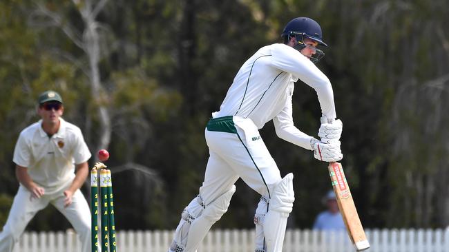 Wynnum Manly batsman Connor Carroll gets bowled.. Picture, John Gass