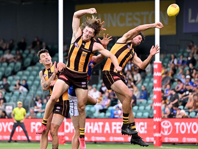 Tom Barrass has already slotted into Hawthorn’s defence. Photo: Steve Bell/Getty Images.