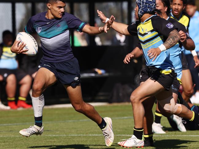 MELBOURNE. 11/05/2023.  Schoolboys Rugby League at Seabrook Reserve, Broadmeadows .  Mt Ridley v The Grange. Andrew Mulipola of the Grange   .Pic: Michael Klein