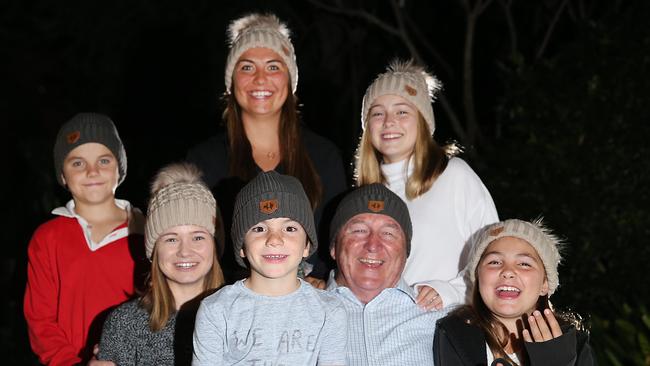 Kenny Calendar with his grandchildren ahead of the NRL's Beanie For Brain Cancer round.