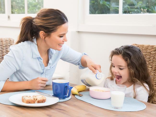 Jodi Anasta, mum to four-year-old Aleeia, said she was guilty of not sitting down to eat breakfast. Picture: Supplied