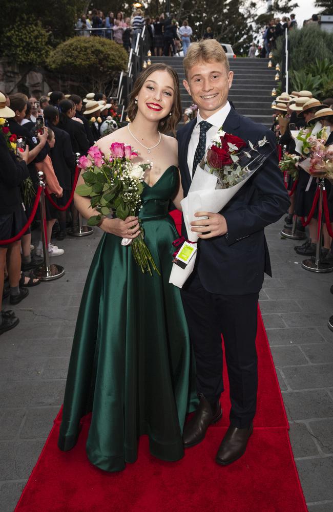 Isabelle Prewett and partner Thomas McNicol arrive at The Glennie School formal at Picnic Point, Thursday, September 12, 2024. Picture: Kevin Farmer