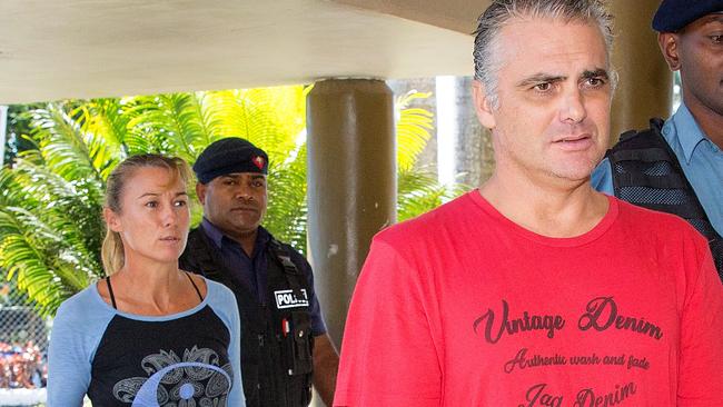 The couple arriving at a Fiji court for a mention in relation to drug charges. Picture: Mark Stewart