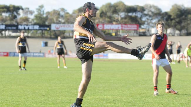 Trevor Rigney, pictured playing for Brighton in 2011, booted a club record 21 goals for O’Sullivan Beach/Lonsdale on Saturday.