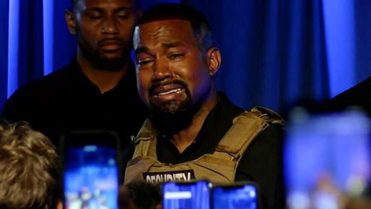 Kanye West was in tears at his first rally last month. Picture: Supplied