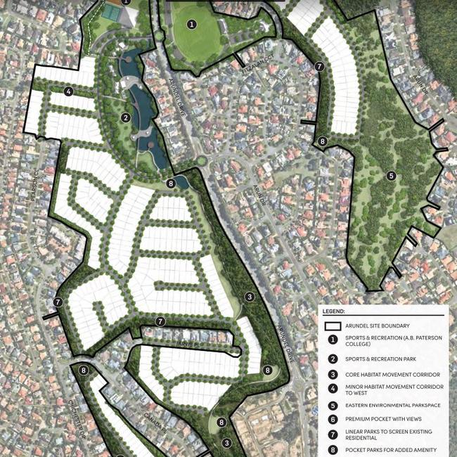 Arundel Estate's indicative master plan for the former Arundel Hills Country Club site. Picture: supplied