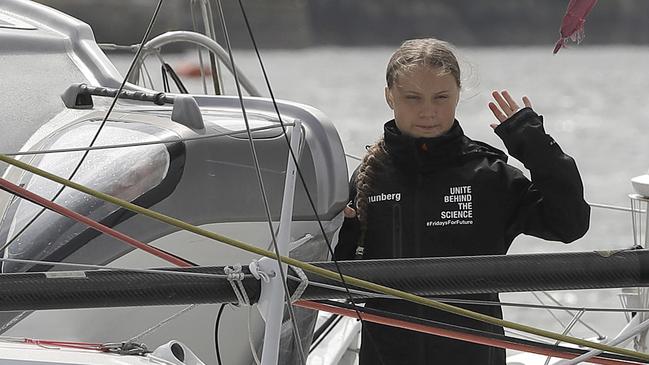 Climate change activist Greta Thunberg sets sail for New York in the Malizia II yacht from Mayflower Marina, on August 14, 2019 in Plymouth, England. Picture: Kirsty Wigglesworth/Getty