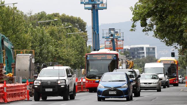 Roadworks for the tram extension on North Tce, on Friday. Picture: Calum Robertson