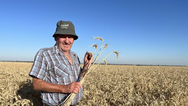 Kevin Martin from Oaklands is president of the Billabong Crows footy Club and is harvesting a wheat crop to raise money for the club. Picture: Nikki Reynolds