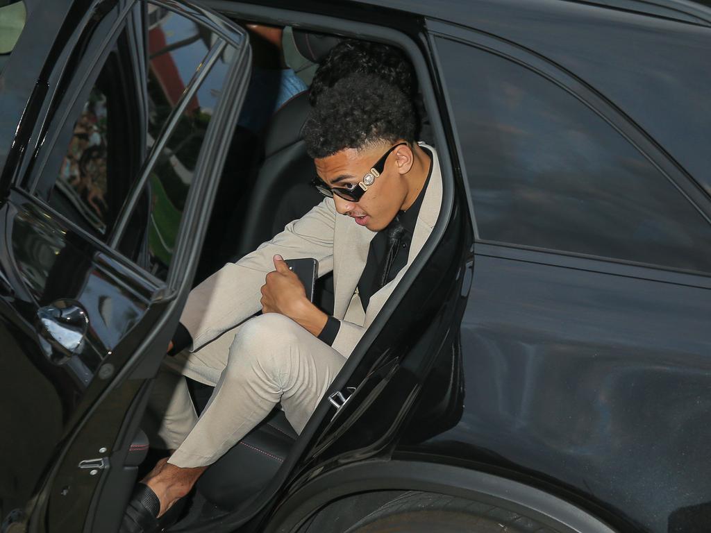 Jeremiah Williams at the Red Carpet arrivals at Sea World for the Pimpama SHS Formal 2023. Picture: Glenn Campbell