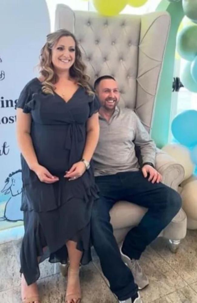 Erin and husband Brian at Dylan's baby shower. Picture: The Sun