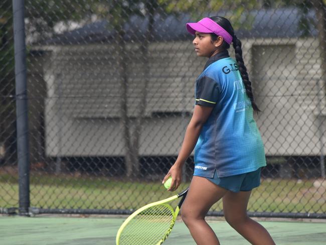 Players on court at the JDS Central Region tournament at the Rockhampton Regional Tennis Centre on July 14, 2024.