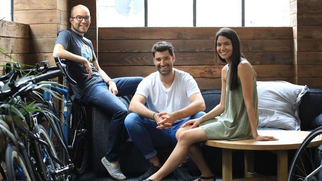 Canva co-founders Cameron Adams, left, with married couple Cliff Obrecht and Melanie Perkins, who are now among the nation’s top billionaires