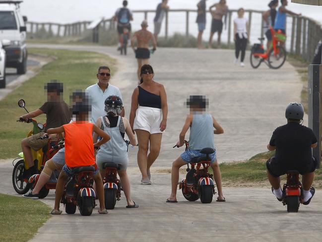 A group of young bike riders on the path at Narrowneck. Picture: Tertius Pickard