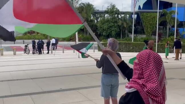 Pro-Palestinian protesters outside the Gold Coast City Council chambers