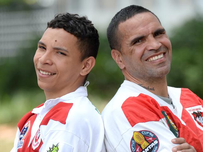 Anthony "Choc" Mundine and with his son CJ who has recently signed with St George. Photo Jeremy Piper