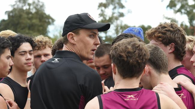 Matthew Lloyd coaching his side against Geelong Grammar last weekend. Picture: Josie Hayden